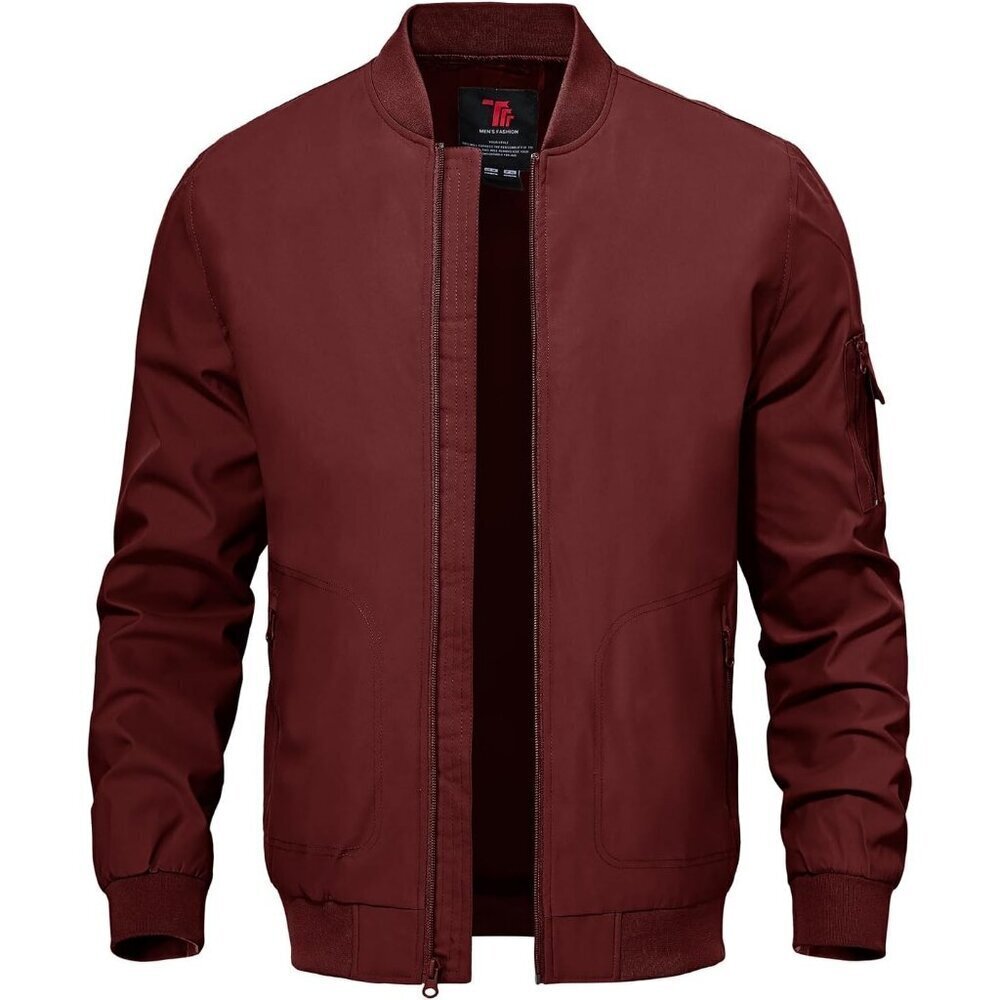 Men's Lightweight Stylish A1-Dark Wine Red Casual Golf Varsity Bomber Jackets